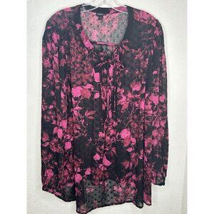 Torrid 3 Top 3X Chiffon Clip Dot Black Floral Sheer Tie Neck Pleat Popover Shirt